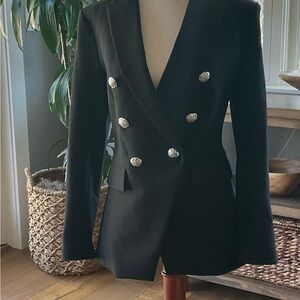Veronica Beard Black Double-Breasted Blazer with Silver Buttons